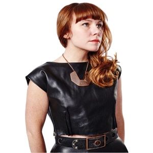 Production Mode Chicago Cap Sleeve Vegan Leather Crop Top Zipper Side Lined XXL